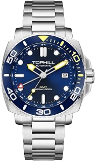 Automatic GMT Watches for Men, 300M Waterproof Dive Watch, Screw-down Crown, Helium Safe Swiss Luminous Sapphire Crystal 316L Bracelet Luxury Watch for Business Scuba Diving , Gift Box with Silicone Strap & Watch Tool
