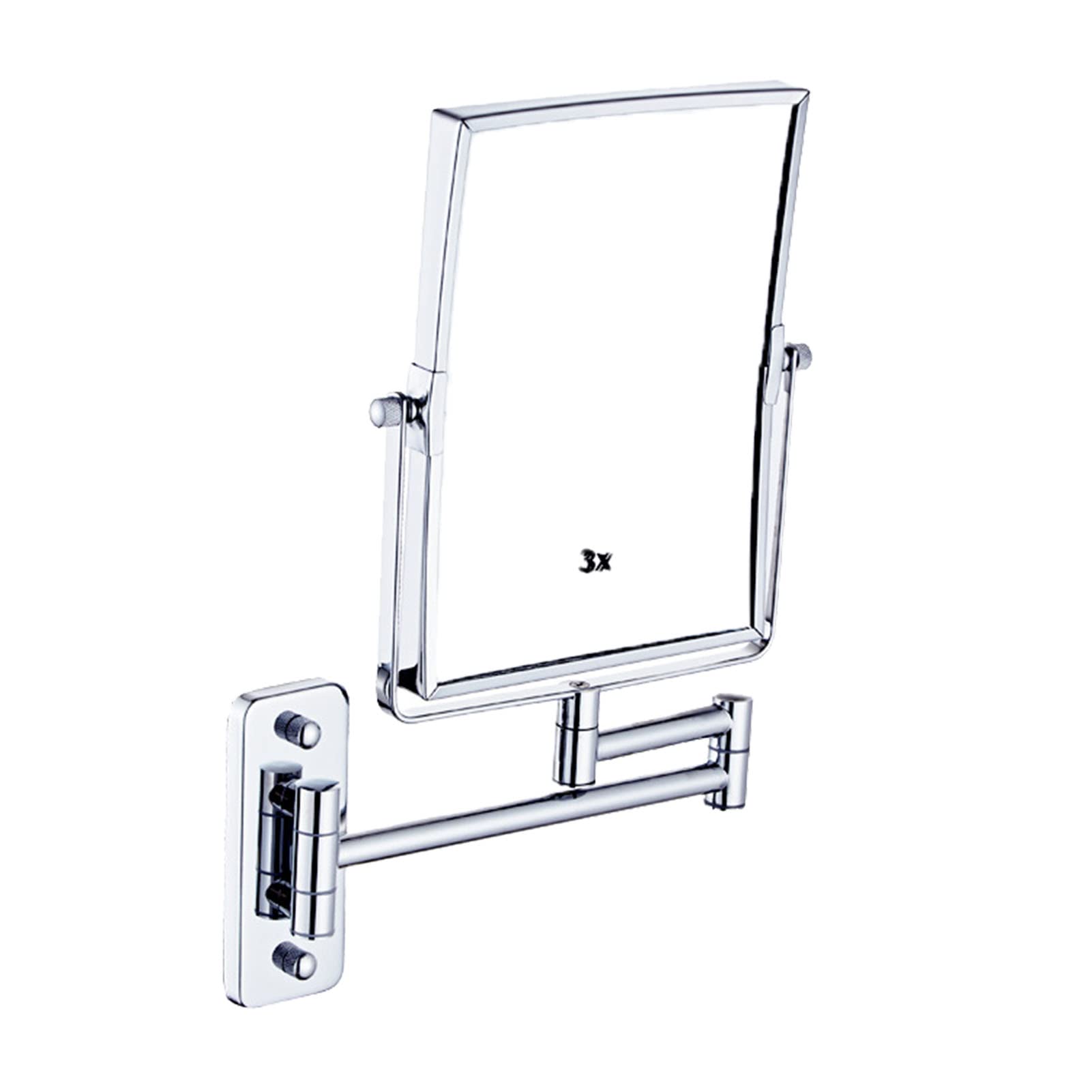 Wall Mounted Makeup Mirror with Magnification with 1x/3x Magnification, Rectangle Double Sided Personal Make Up Vanity Mirrors 360° Swivel Extendable Mirror for Bathroom Shaving (Silver White 3X )