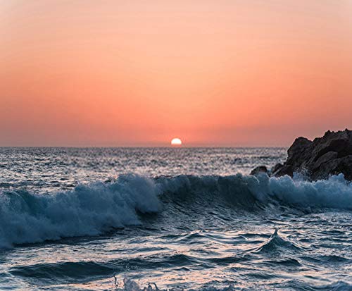 DIY 5D Diamond Painting Kit Sunset Scenic View Beach Sea Ocean Water Wave Rock Sun Sky Crashing 12" X 16" Adult Full Drill Rhinestone Cross Stitch Art Crafts for Home Decoration