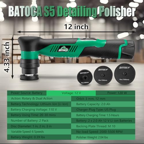 Image of BATOCA S5 Cordless Car Buffer Polisher Sander Dual Action & Rotary Polishing Machine 1 /2 /3 Inch Polishing Pads for Car Detailing,6 Variable Speeds 2000-5500RPM,Mini Polisher for Car Motorcycle Polish