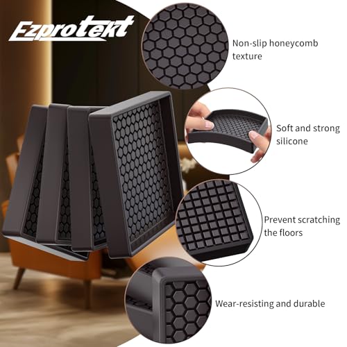 Image of Ezprotekt Non Slip Furniture Pads, 4 Pcs 2.5 inch Rubber Caster Cups, Anti Skid Furniture Coasters for Hardwood Floors, No Slide Furniture Gripper, Floor Protector for Bed Couch Furniture Stoppers (Brown)