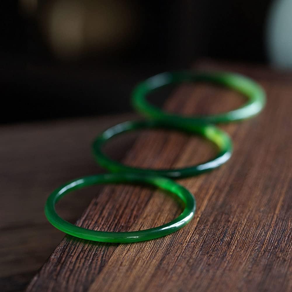 Bracciale Rigido da Donna in Giada, Bracciale Rigido Rotondo Sottile in Agata Verde Naturale per Donna, Gioielli Artigianali per Ragazze con Confezione Regalo (55 mm Verde, Giada)