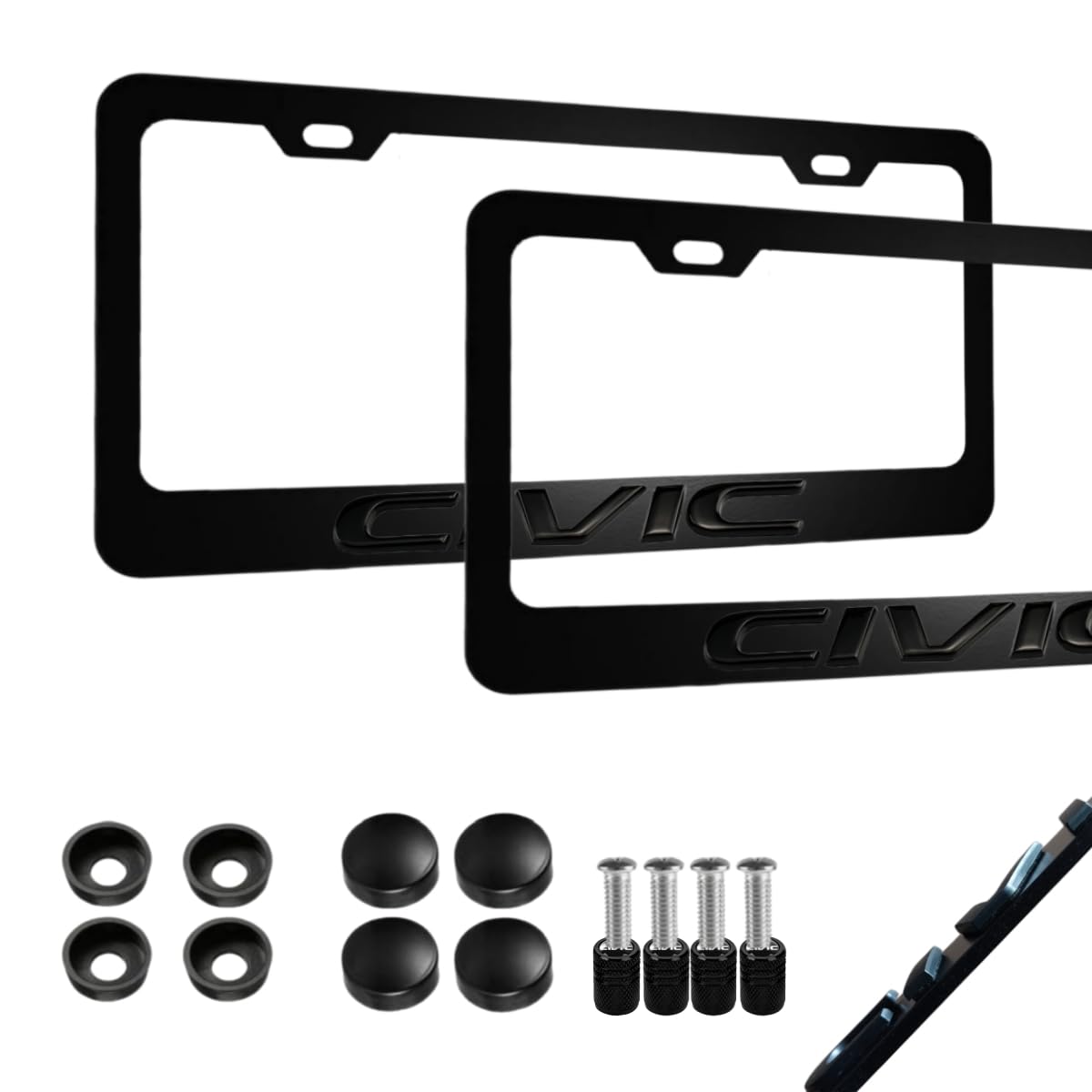 Photo 1 of 2PCS Black License Plate Frames Compatible with Civic(Matte Black)