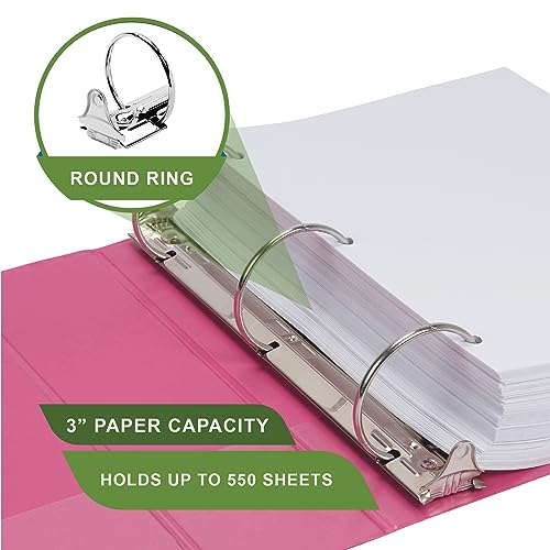 Image of Samsill Plant-Based 3 Inch Durable Round Ring, View Binder, Eco-Friendly, USDA Certified Biobased, Single, Berry Pink