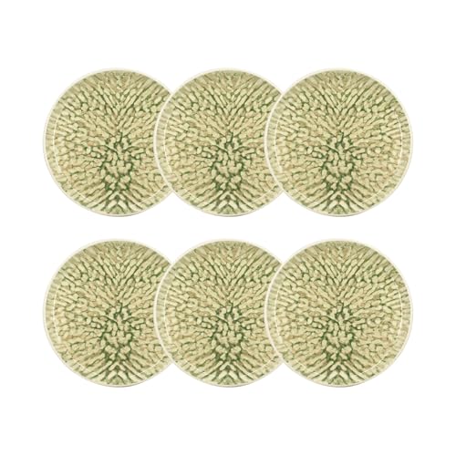NOVASTYL - Lot 6 assiettes à dessert jade 20cm en grès beige et vert - 2614857