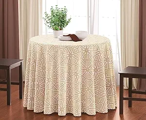 HOME COLORS.IN Cotton geometric Ethnic Abstract Pattern 6 Seater Round Table Cover - 70 x 70 Inch - Beige(pack of 1)