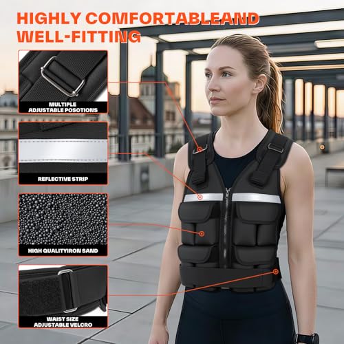 Image of Sportneer Adjustable Weighted Vest Weights: 2-18 lbs /2-42 lbs Washable Weight Vest for Walking 16 In 1 Fast Adjust Rucking Vest for Women and Men Home Gym Running Jogging Strength Training Vests