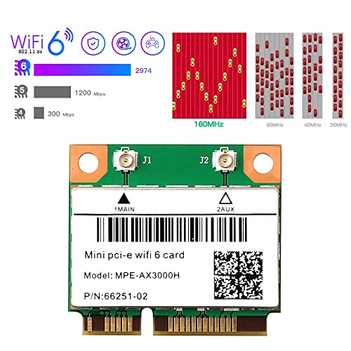 Mpe-Ax3000H Wifi 6 Wireless Card Dual Band 802.11Ax Half Mini Pci-E Wifi Card Pci Express Network Adapter Bt5.0 2.4Ghz 574Mbps 5Ghz 2.4Gbps(160Mhz) For Windows 10/11 64 Bit Better 7260Hmw Wifi Card #TOP4