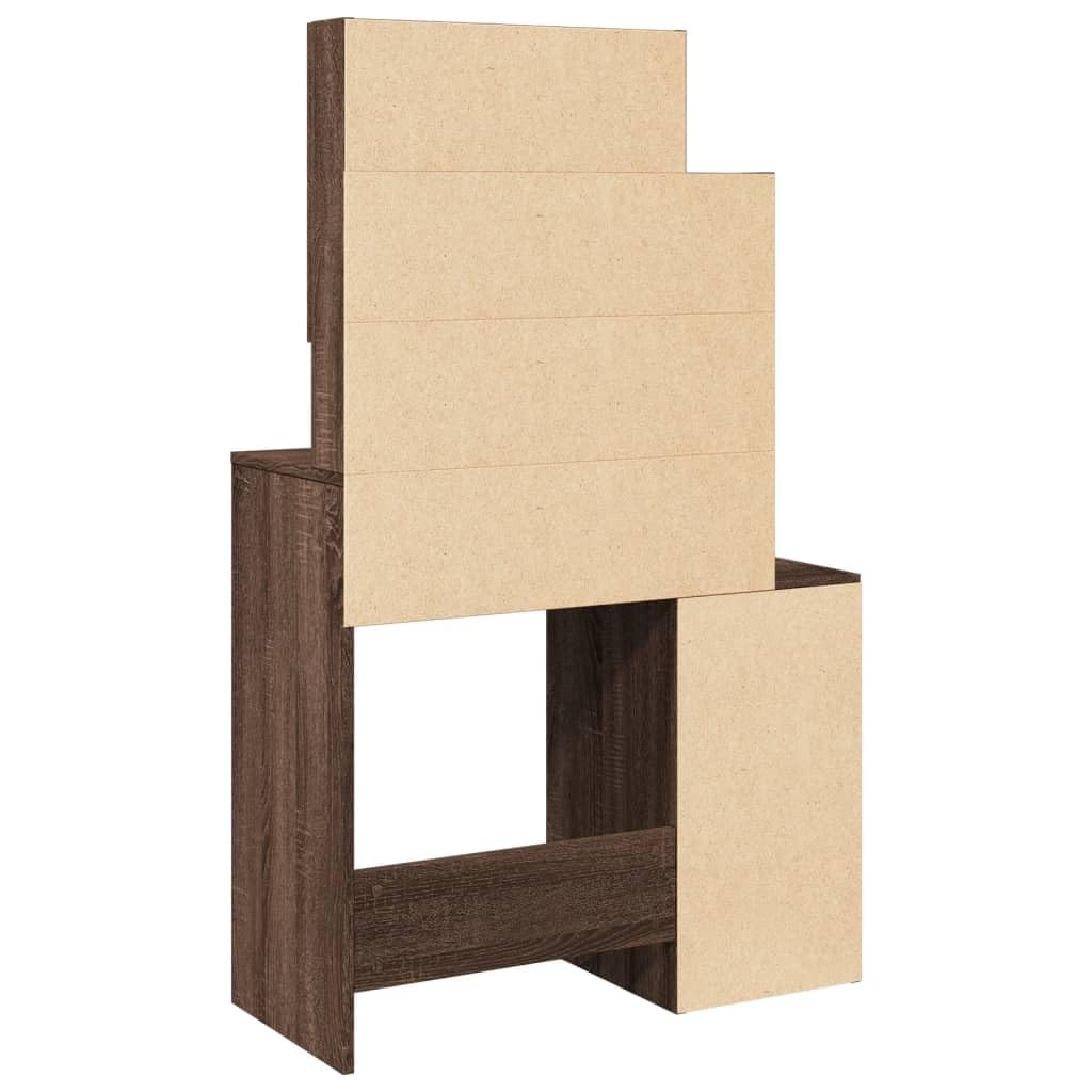 Tocador con armario marrón efecto roble 80 x 35 x 132 cm, material de madera con espejo y cajón, para dormitorio, habitación de niña, habitación juvenil, con mucho espacio de almacenamiento y