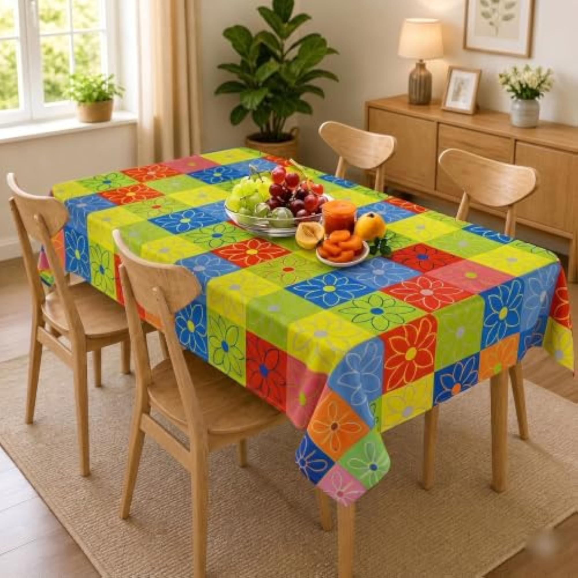 Floral Design Waterproof Center Table Cover for 4 Seater