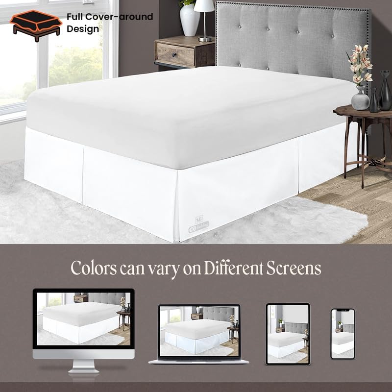 SGI Bedding 21 Inch Magic Pleated Bedskirt | Microfiber Magic Pleated Bed Skirt | Fade-Resistant, Wrinkle-Free, Anti-Static, Decorative, Extra Storage Space, Clutter-Free | Queen, White