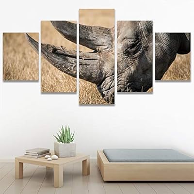 SIGNWIN 5 Panel Canvas Wall Art Animals Black...