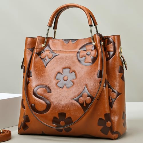 Top Handle Bag Floral Embossed Bucket Bag Crossbody Bags For Women Trendy Shoulder Purse Designer Handbag4
