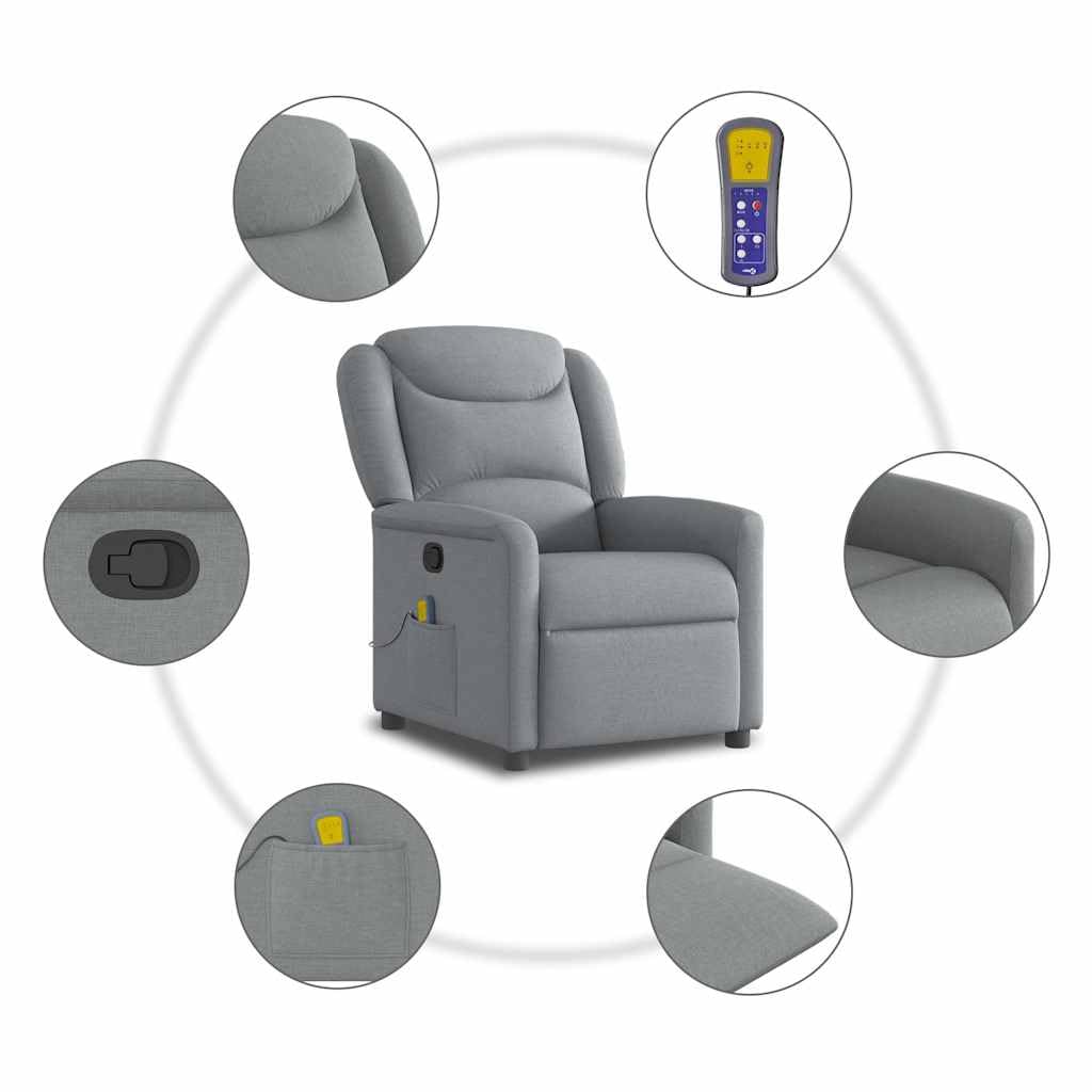 vidaXL Sillón reclinable de Masaje de Tela Gris Claro, sillón de Masaje reclinable, sillón, sillón reclinable, sillón de Masaje de Oficina