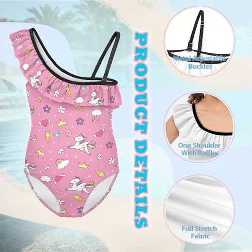 Image of Girls Swimsuit One Piece Ruffle Swimsuit Non-Slip Straps UPF 50+ for Girls Size 3-14 Years