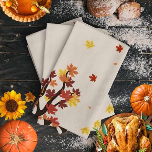 Image of Fall Kitchen Towels Orange Pumpkin Thanksgiving Hand Towels Maple Leaf Tree Dish Towel Cleaning Cloth Soft Absorbent Quick Drying 3 Pack Dish Cloths for Kitchen, Bathroom Autumn Decoration