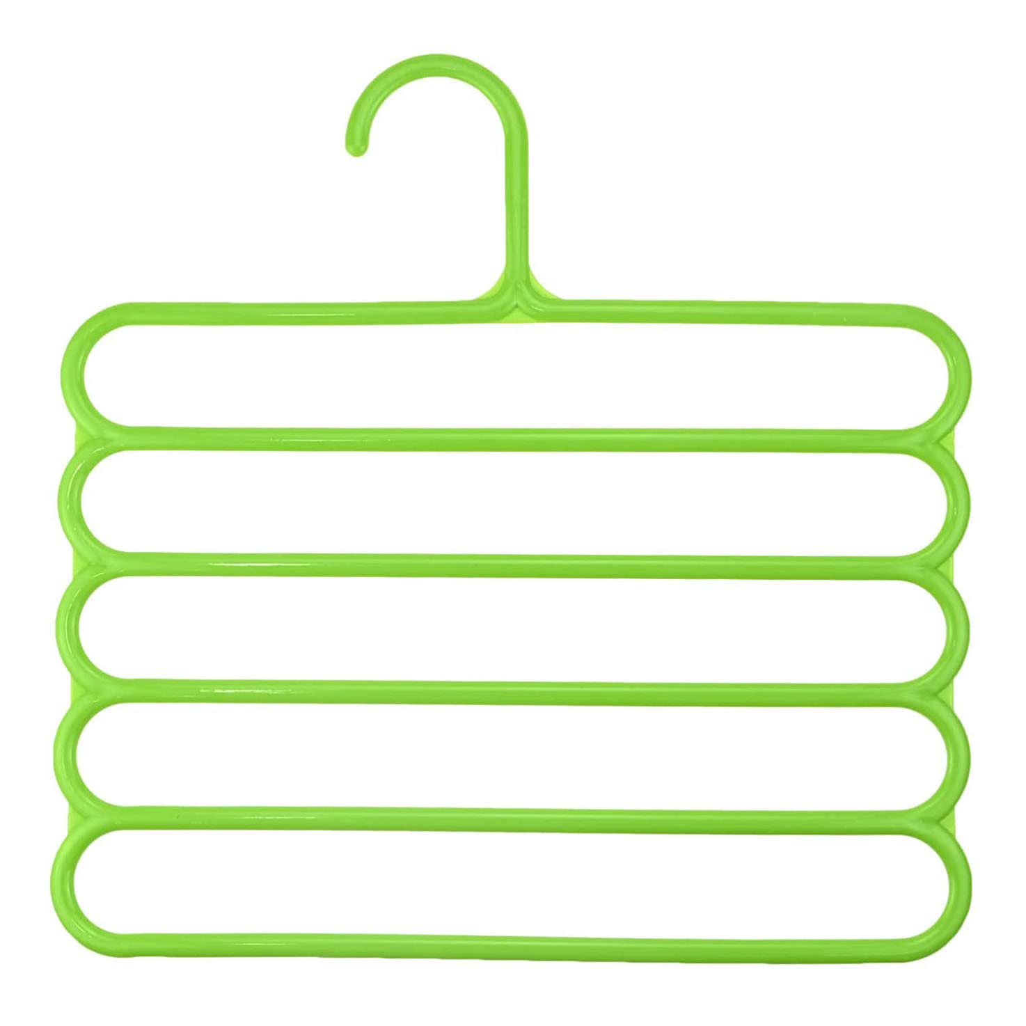 Ousyaah Pants Hangers 5-Layer Space Saving, Plastic Clothes Clothes Pant Hangers Closet Organizer for Pants Jeans Trousers Scarves Slack (Green, 5)