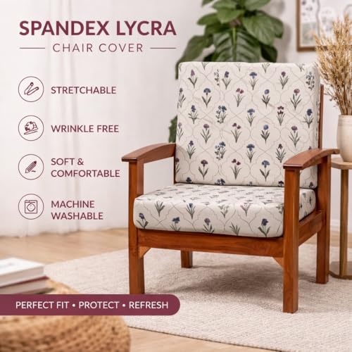 Image of STITCHNEST 'Contour Fit Series' Stretchable Printed Wooden Sofa Cover (Pack of 2) - Elastic Wooden Chair Cover | Wooden Sofa Seat Cover | Size - 20-21 x 20-21 x 3-5 in