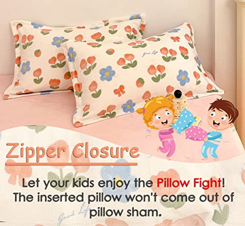 Morromorn Twin Bedding Sets, Pink Tulips Floral Duvet Cover Set, Furry Comforter Covers, Cute Bed Set Blanket - Kawaii Flower Blossom Soft Lightweight For Girls Kids Toddler Teen Twin/Twin Xl Size #TOP4