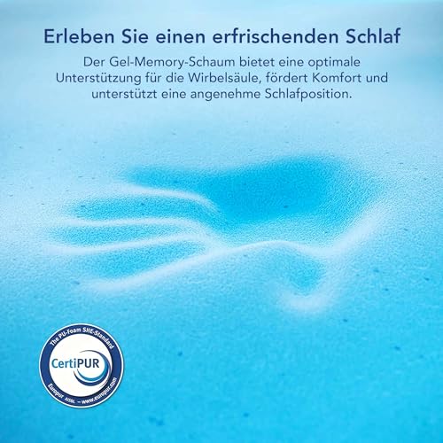 MKS.® Gel Topper 160x200 cm, H3 Matratzentopper mit 7 cm Gel-Memory-Schaum, KomfortKissen Matratzenauflage mit 3D-Luftstrom, Viskoelastische Matratzenauflagen mit abnehmbarem Bambusbezug
