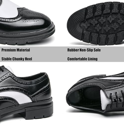 Men's Classic Leather Two Tone Wingtip Tuxedo Dress Brogues Oxfords Fashion Lace Up Patchwork Carved Chunky Block Heel Round Toe Non-Slip Formal Derby Shoes for Business Wedding Party2