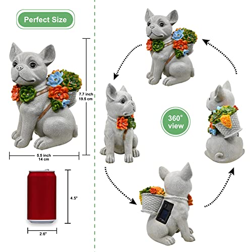 Qeeman Garden Decor Dog Statue Outdoor - Solar Dog Succulent Figurine Outsides Decorations Puppy For Patio, Balcony, Yard, Lawn Ornament - Unique Gift For Mom Grandma #TOP3