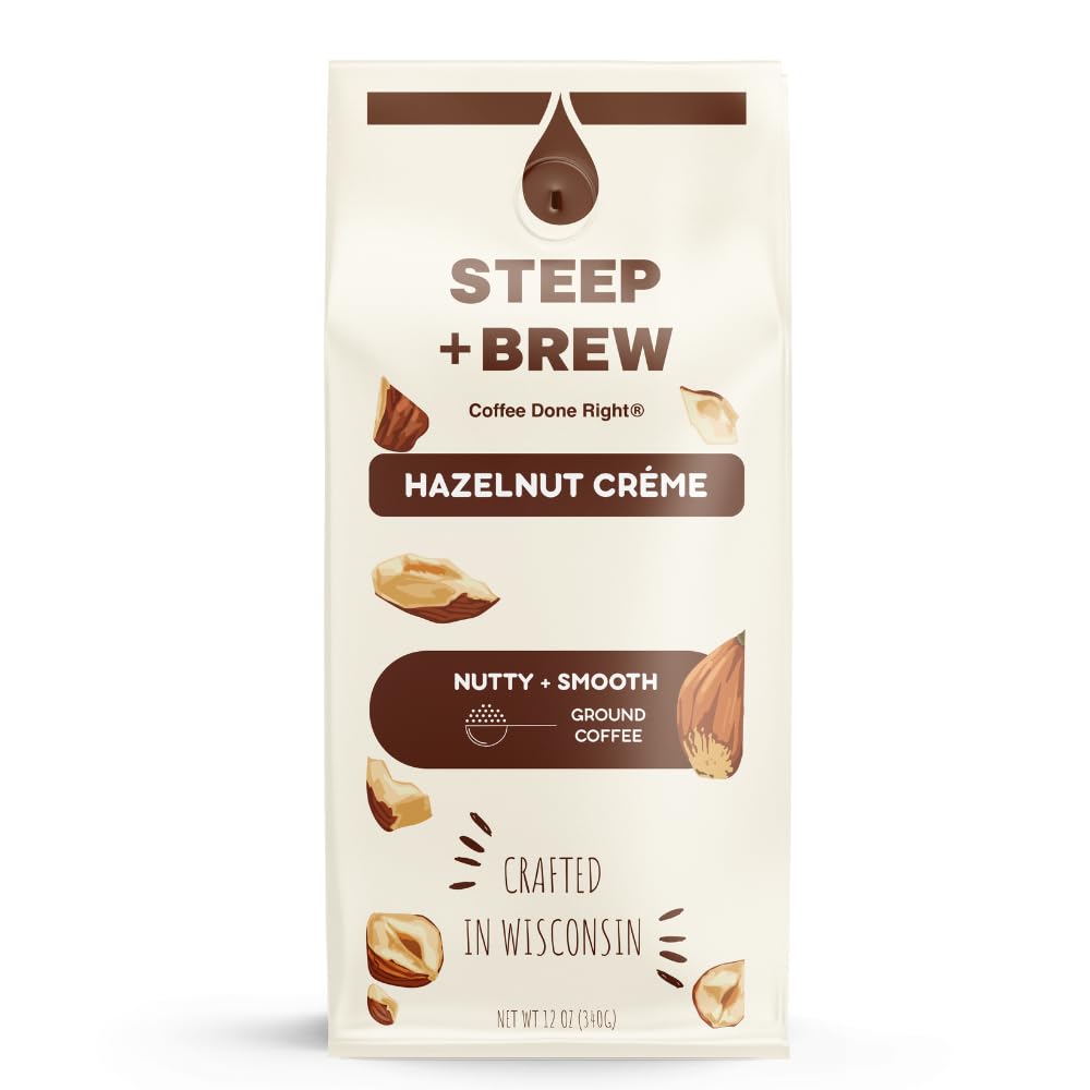 Steep + Brew Hazelnut Crème Ground Coffee, 12 oz, Arabica Coffee