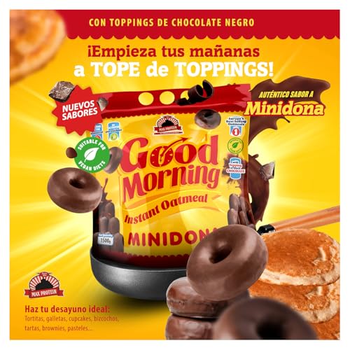 MAX PROTEIN - Harina de Avena Sabor Minidona Dark con Toppings 1,5 kg – Avena en Polvo, Sin Azúcar, Fuente de Proteina para Batidos, Ideal para Desayunos Fitness, Pancakes Proteina y Dieta Deportiva