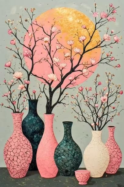Cuadro de jarrón con magnolias lienzo pintado moderno de 60x80cm sin marco para salón