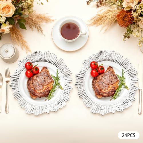 24 Platos Cargadores Plateados Reutilizables 13 pulgadas miniatura 7