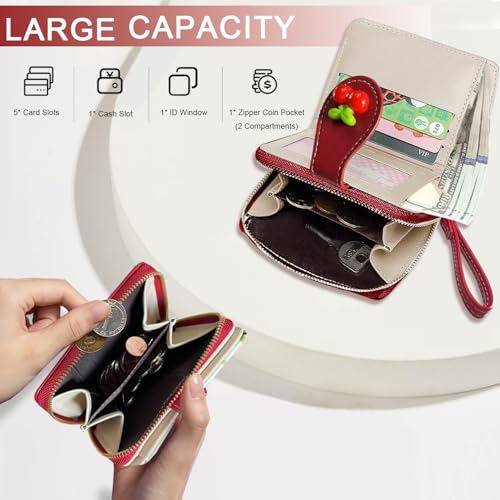 Sunwel Fashion Cutest Fruit Prints Wallet Card Slots Small Wallet with Zipper Coin Pouch Wallet for Women Girls (CHERRY)3