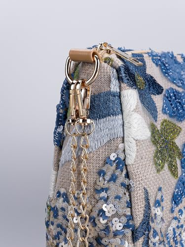 Y2k Sequin Beaded Straw Purse Women Summer Leather Shoulder Bag Floral Embroidery Evening Party Purses3