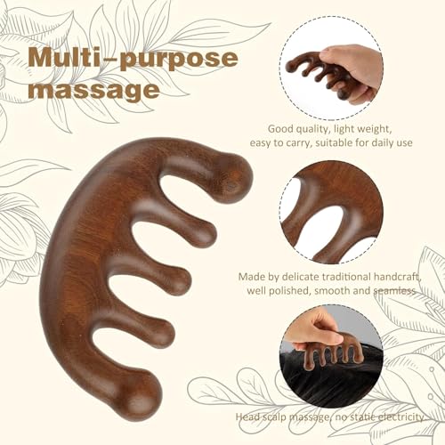 Image of Wooden Manual Scalp Massager Comb - Natural Wood, Wide Tooth, Head Massage Tool, Meridians Scalp Massage, Gua Sha Comb