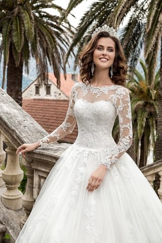 Elegant Long Sleeve Wedding Dresses for Bride 2025 Lace Appliques Illusion V Neck Bridal Gown with Chapel Train DI0113