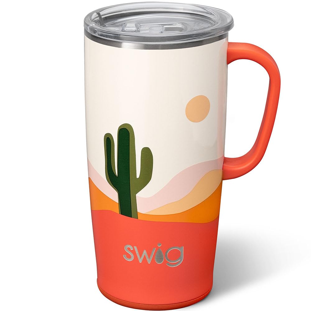 Swig Life 22oz Travel Mug, Insulated Tumbler with Handle and Lid, Cup Holder Friendly, Dishwasher Safe, Stainless Steel, Travel Coffee Cup, Insulated