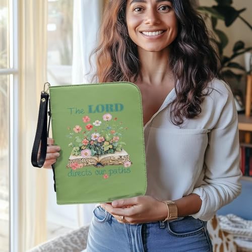 Green Bible Cover Case for Women Men, Leather Bible Tote Bags with Card Pockets Pen Slots Waterproof Lightweight Christian Tote Bag for Worship Pilgrimage4