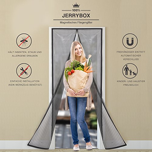 Preisvergleich Produktbild Jerrybox Magnet Fliegengitter Tür 90×210cm Insektenschutz Tür, Automatisches SchließenMagnetischer Fliegenvorhang Moskitonetz, einfach zu montieren Ohne Bohren, für Balkontür / Terrassentür