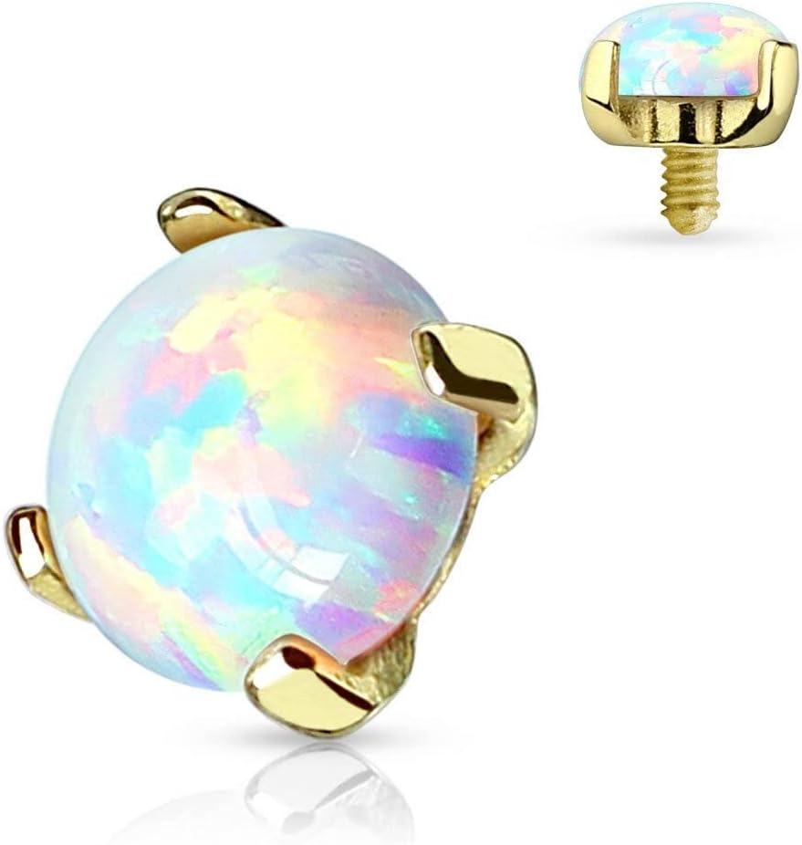 14 Karat 14K Solid Yellow Gold Prong Set Opal Stone Micro Dermal Anchor Top 14g - 4mm