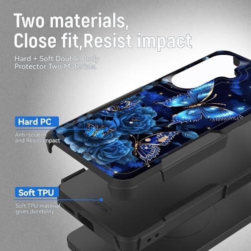 Vobber for Galaxy S26 Case,Heavy Duty Dual Layer Hybrid Hard PC Soft Rubber Shockproof Protective Rugged Bumper Case for Samsung Galaxy S26 6.3 Inch 2026,Butterfly Flower Moon - image 2