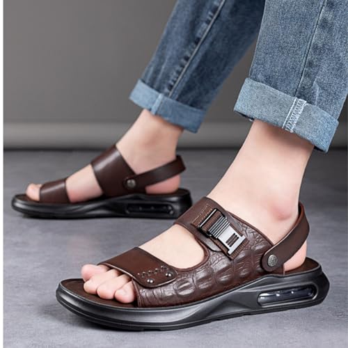 XOEKDMen's Crocodile Pattern Leather Air Cushion Soft Bottom Sandals Fashionable and Non-Slip Round Open Toe Adjustable Ankle Strap Beach Slippers Suitable Outdoor Hiking2