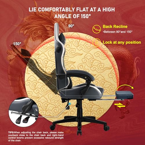 GTPLAYER Gaming Chair with Bluetooth Speakers and Footrest, Dragon Series Video Game Chair, Heavy Duty, Ergonomic, Esports Computer Office Chair,(BLUEGRAY)