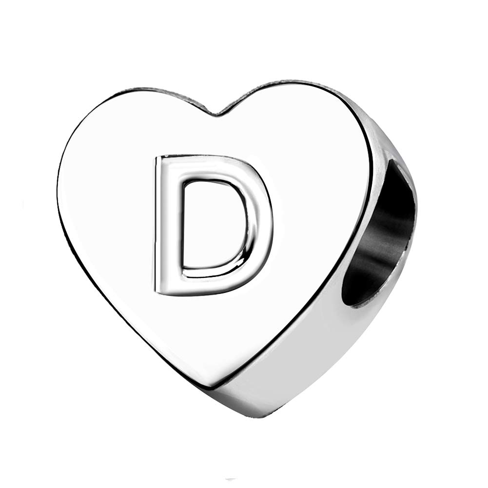 KunBead Initials A-Z Letter Alphabet Love Heart Birthday Bead Charm Compatible with Pandora Bracelet for Mom Daughter Sister Auntie Grandma Friend Granddaughter