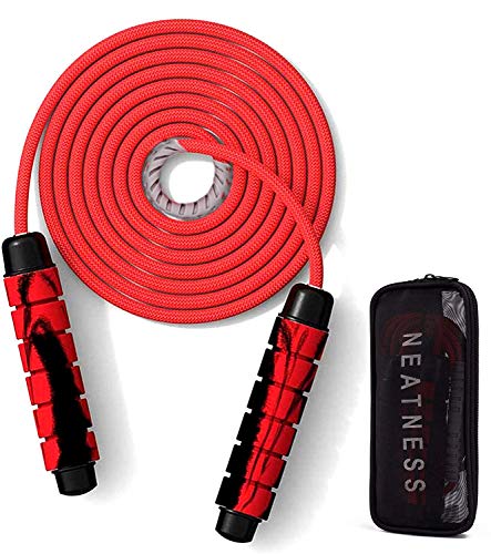 Jump Ropes for Fitness Workouts Professional Double Ball Bearing Weighted for Training Jumping Exercise Cotton Rope Adjustable Length (red)