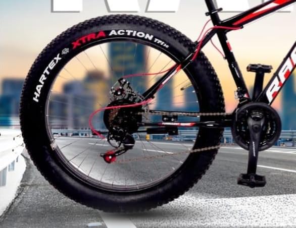 Image of Rapid Fat Tyre Mountain Bike, 26-inch Wheels, Disc Brakes, Black and Red