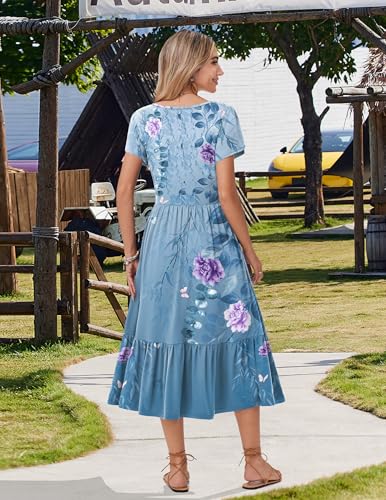 Image of Zeagoo Women Summer Midi A Line Dress Short Sleeve Casual Flowy Tiered Beach Long Sundress with Pockets 2026 Vacation Travel