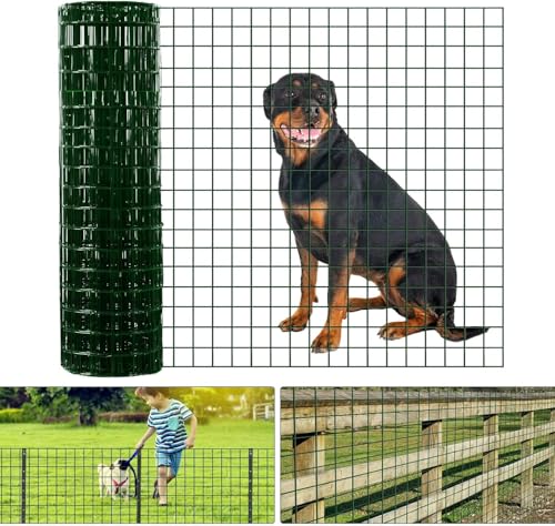 Zylota Valla de malla de alambre de 1 m x 25 m, valla de alambre soldado con revestimiento de PVC, tamaño de malla de 100 x 70 mm, rollo de malla de alambre de pollo para jardín, protección de plantas