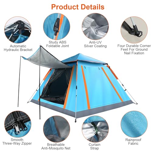 Carpa instantánea para camping 4-5 personas azul miniatura 4