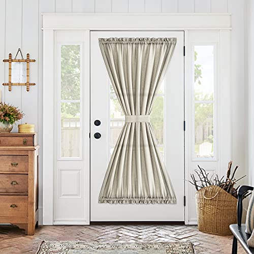 jinchan French Door Curtain Panels - Beige 72 Inch Privacy Light Reducing Textured Door Shade - Casual Weave Rod Pocket - 1 Piece 54"W x 72"L (Pack of