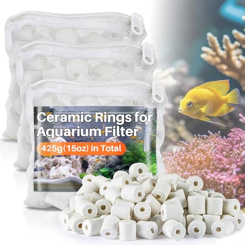 Sukh 3 Bags Ceramic Rings for Aquarium Filter - 425g Bio Ceramic Media Balls Replacement Biological Material Remover for Aquarium,Fish Tank,Pond,Canister Filter with 3 Mesh Bags