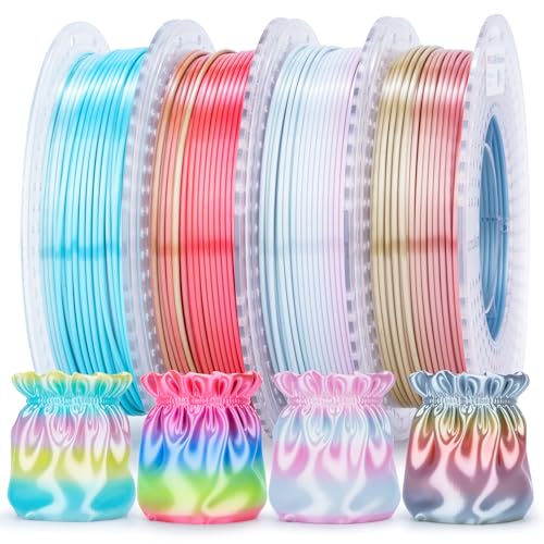 Image of AMOLEN Silk Rainbow PLA Filament 1.75mm, Shiny Multicolor Gradient Color Change, 4-Pack 800g (4x200g) Assorted Colors, Dimensional Accuracy ±0.02mm, NO-Tangle & Low Warping, Fits Most FDM 3D Printers